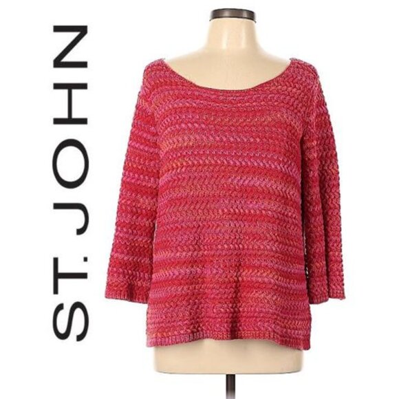 Designer - ST. JOHN Gorgeous 100% cotton pink/red/orange cable knit sweater - Picture 3 of 10